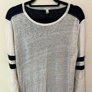 J Crew White/Navy Blue Linen Long Sleeve Top (Medium)